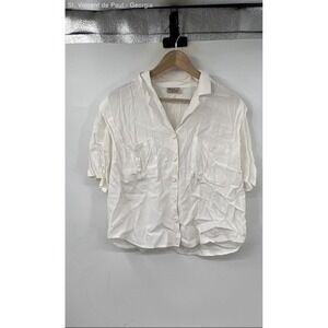 Naturelle Short Sleeve Blouse Women's Large White Buttons FLAWS